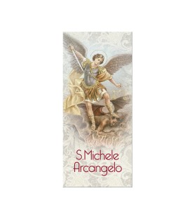 Confezone da 20 Pezzi di: Segnalibro in pregiato cartoncino perlato di San Michele Arcangelo con preghiera a retro