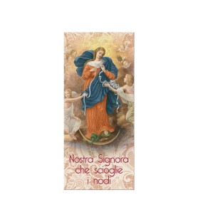 Confezone da 20 Pezzi di: Segnalibro in pregiato cartoncino perlato della Madonna dei Nodi con preghiera a retro