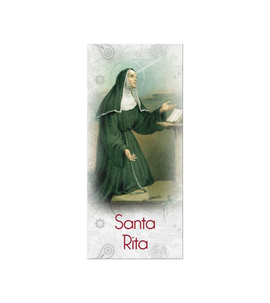 Confezone da 20 Pezzi di: Segnalibro in pregiato cartoncino perlato di Santa Rita da Cascia con preghiera a retro Confezone da 20 Pezzi di: Segnalibro in pregiato cartoncino perlato di Santa Rita da Cascia con preghiera a retro