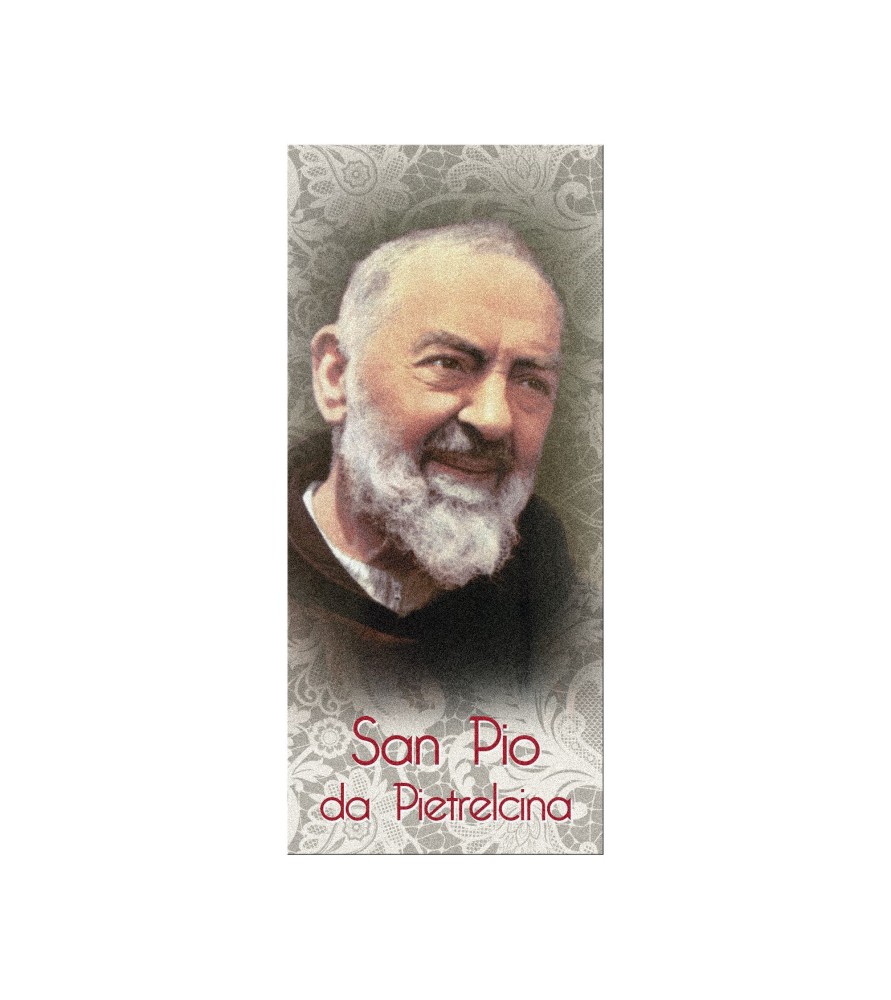 Confezone da 20 Pezzi di: Segnalibro in pregiato cartoncino perlato di Padre Pio con preghiera a retro Confezone da 20 Pezzi di: Segnalibro in pregiato cartoncino perlato di Padre Pio con preghiera a retro