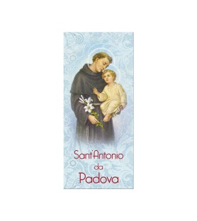 Confezone da 20 Pezzi di: Segnalibro in pregiato cartoncino perlato di Sant'Antonio da Padova con preghiera a retro