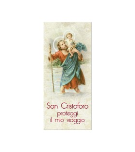 Confezone da 20 Pezzi di: Segnalibro in pregiato cartoncino perlato di San Cristoforo con preghiera a retro