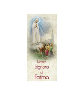 Confezone da 20 Pezzi di: Segnalibro in pregiato cartoncino perlato della Madonna di Fatima con preghiera a retro