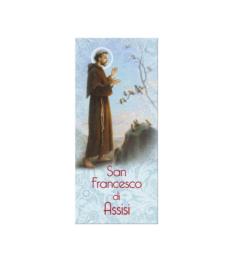 Confezone da 20 Pezzi di: Segnalibro in pregiato cartoncino perlato di San Francesco d'Assisi con preghiera a retro Confezone da 20 Pezzi di: Segnalibro in pregiato cartoncino perlato di San Francesco d'Assisi con preghiera a retro