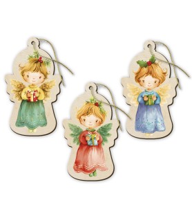 Set di 3 Decorazioni per albero con angioletti sagomati