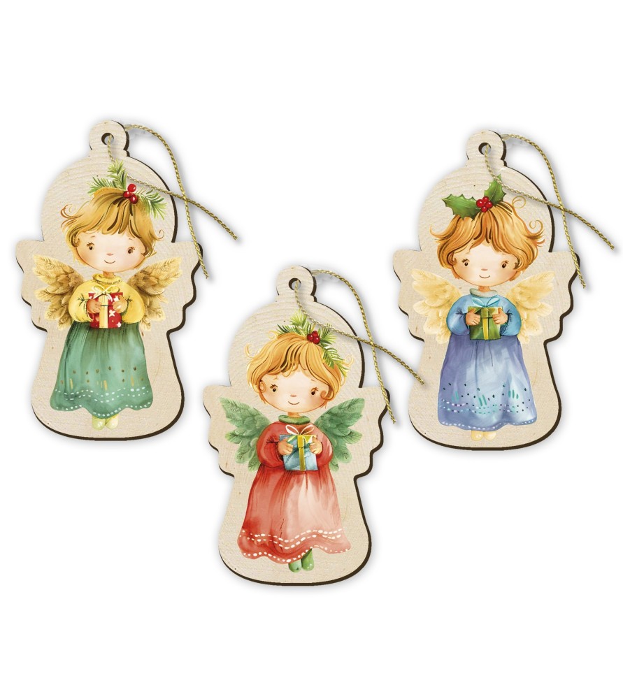 Set di 3 Decorazioni per albero con angioletti sagomati