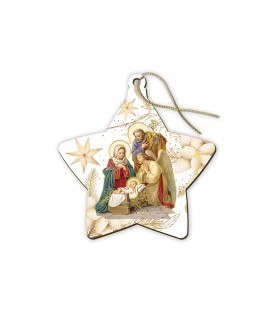 Set di3 Decorazioni Natalizie in Legno e Carta Perlata, a Forma di Cuore, Tonda e a Stella