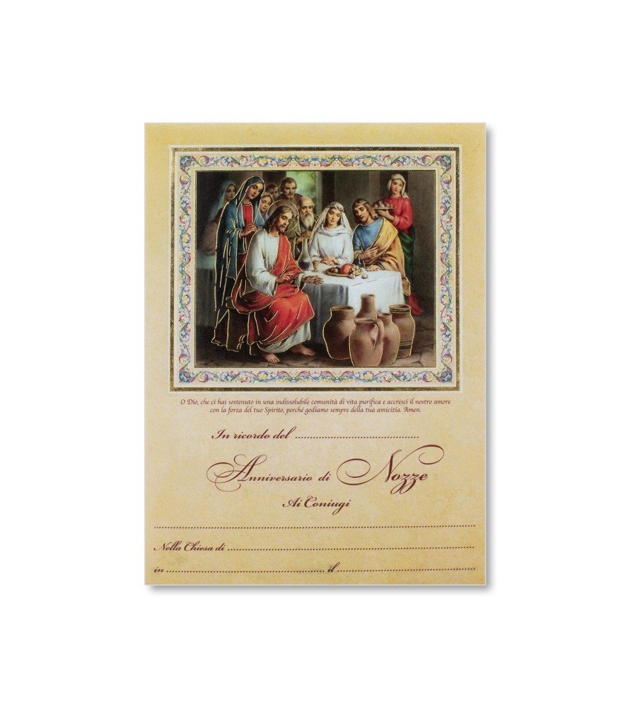 25 Certificati in carta pergamena in ricordo dell'Anniversario di nozze con le Nozze di Cana 25 Certificati in carta pergamena in ricordo dell'Anniversario di nozze con le Nozze di Cana
