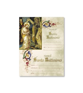 25 Certificati in carta pergamena in ricordo del Battesimo con l'immagine del Battesimo di Gesù nelle acque del Giordano