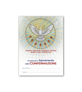 25 Certificati in carta pergamena per il ricevimento della Cresima raffigurante lo Spirito Santo e i Sette Doni