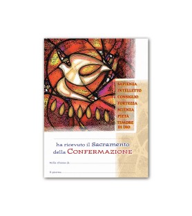 25 Certificati in carta pergamena per il ricevimento della Cresima raffigurante lo Spirito Santo e i Sette Doni