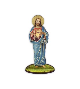 Statuetta bidimensionale del Sacro Cuore di Gesù con preghiera e biografia