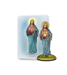 Statuetta bidimensionale del Sacro Cuore di Gesù con preghiera e biografia