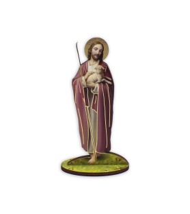 Statuetta bidimensionale di Gesù Buon Pastore con preghiera e biografia