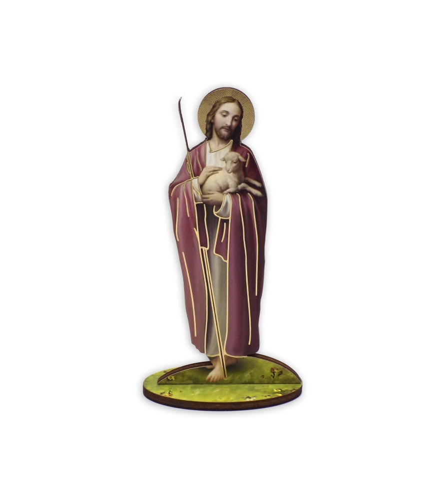Statuetta bidimensionale di Gesù Buon Pastore con preghiera e biografia Statuetta bidimensionale di Gesù Buon Pastore con preghiera e biografia