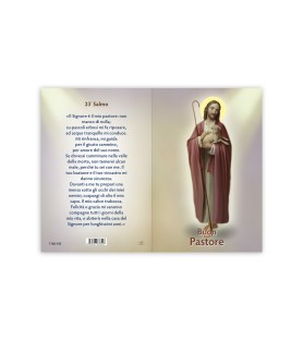 Statuetta bidimensionale di Gesù Buon Pastore con preghiera e biografia
