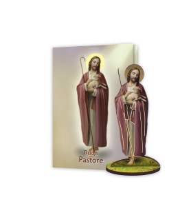 Statuetta bidimensionale di Gesù Buon Pastore con preghiera e biografia