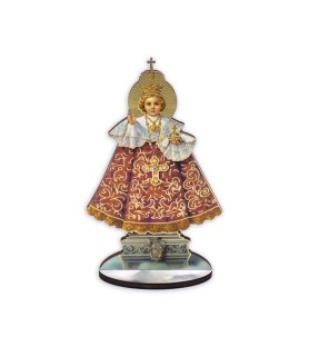 Statuetta bidimensionale del Santo Bambino di Praga con preghiera e biografia