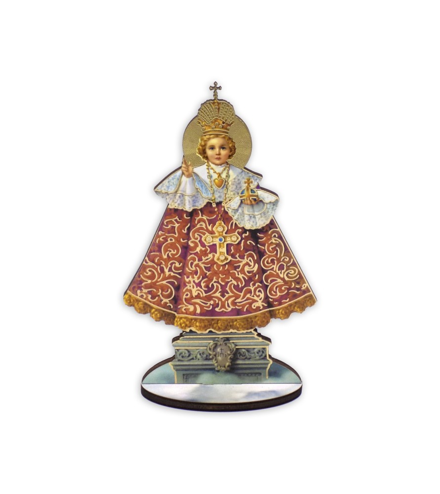 Statuetta bidimensionale del Santo Bambino di Praga con preghiera e biografia Statuetta bidimensionale del Santo Bambino di Praga con preghiera e biografia
