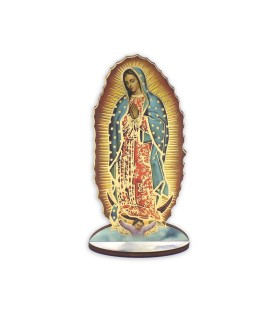 Statuetta bidimensionale della Madonna di Guadalupe con preghiera e biografia