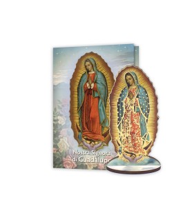 Statuetta bidimensionale della Madonna di Guadalupe con preghiera e biografia