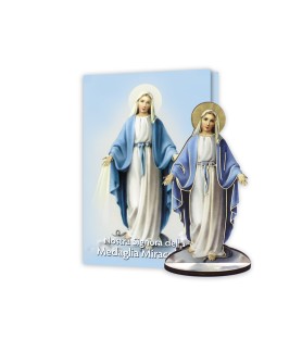 Statuetta bidimensionale della Madonna Miracolosa con preghiera e biografia