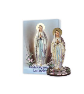 Statuetta bidimensionale della Madonna di Lourdes con preghiera e biografia
