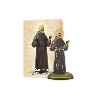 Statuetta bidimensionale di Padre Pio con preghiera e biografia
