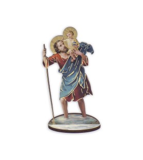 Statuetta bidimensionale di San Cristoforo con preghiera e biografia