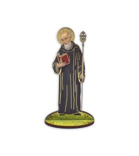 Statuetta bidimensionale di San Benedetto con preghiera e biografia