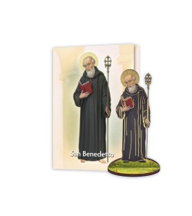 Statuetta bidimensionale di San Benedetto con preghiera e biografia