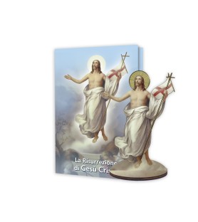Statuetta bidimensionale di Gesù Risorto con preghiera e biografia