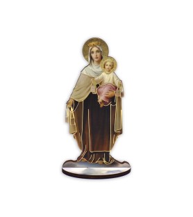 Statuetta bidimensionale della Madonna del Carmelo con preghiera e biografia