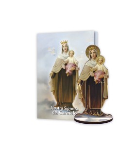 Statuetta bidimensionale della Madonna del Carmelo con preghiera e biografia