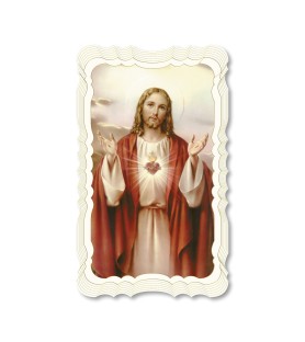 Confezione da 50 pezzi di: Santino in carta telata color avorio del Sacro Cuore di Gesù