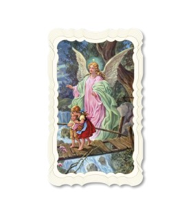 Confezione da 50 pezzi di: Santino in carta telata color avorio dell'Angelo Custode