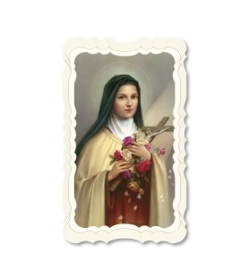 Confezione da 50 pezzi di: Santino in carta telata color avorio di Santa Teresa del Bambin Gesù