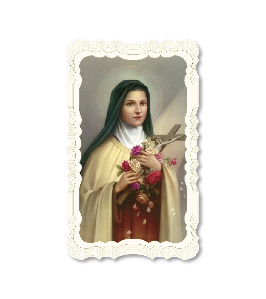 Confezione da 50 pezzi di: Santino in carta telata color avorio di Santa Teresa del Bambin Gesù Confezione da 50 pezzi di: Santino in carta telata color avorio di Santa Teresa del Bambin Gesù