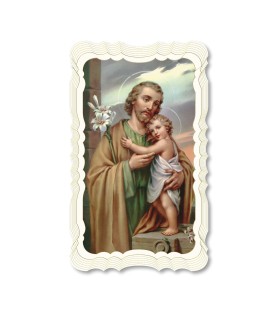 Confezione da 50 pezzi di: Santino in carta telata color avorio di San Giuseppe