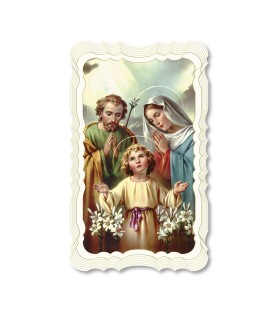 Confezione da 50 pezzi di: Santino in carta telata color avorio della Sacra Famiglia