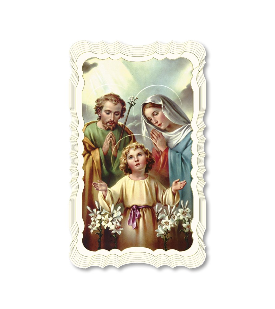 Confezione da 50 pezzi di: Santino in carta telata color avorio della Sacra Famiglia Confezione da 50 pezzi di: Santino in carta telata color avorio della Sacra Famiglia