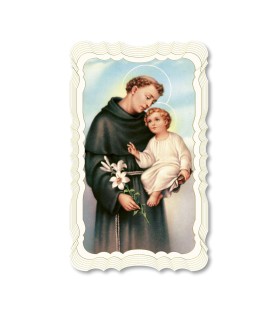 Confezione da 50 pezzi di: Santino in carta telata color avorio di Sant'Antonio da Padova