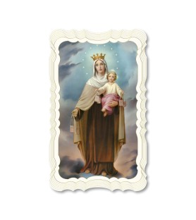 Confezione da 50 pezzi di: Santino in carta telata color avorio della Madonna del Carmelo