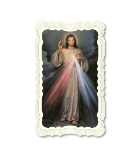 Confezione da 50 pezzi di: Santino in carta telata color avorio di Gesù Misericordioso