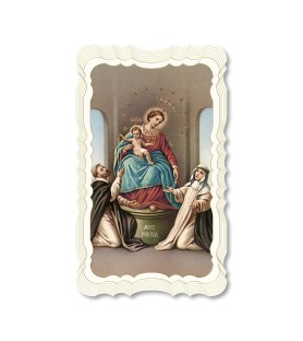 Confezione da 50 pezzi di: Santino in carta telata color avorio della Madonna di Pompei