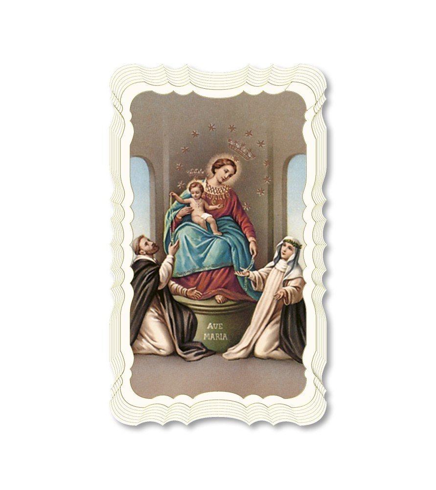 Confezione da 50 pezzi di: Santino in carta telata color avorio della Madonna di Pompei Confezione da 50 pezzi di: Santino in carta telata color avorio della Madonna di Pompei