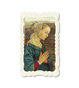 Confezione da 50 pezzi di: Santino in carta telata color avorio della Madonna del Lippi