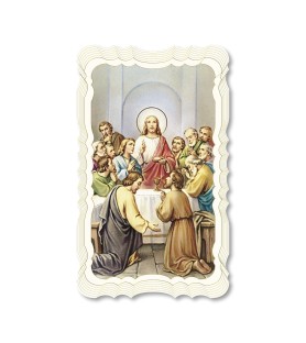 Confezione da 50 pezzi di: Santino in carta telata color avorio dell'Ultima Cena