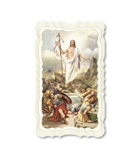 Confezione da 50 pezzi di: Santino in carta telata color avorio della Resurrezione di Gesù
