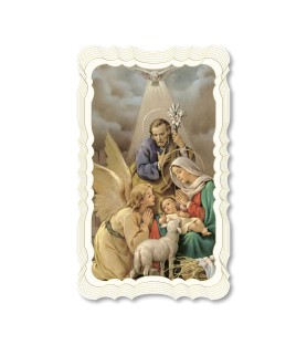 Confezione da 50 pezzi di: Santino in carta telata color avorio della Natività con angelo